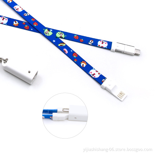 Yj FASHION Lanyard 3 in 1 Charging Cable for iOS & Micro usb & Type C 1/2/3 meter micro usb 3.0 fast charging data cable